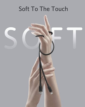 انكر فلو سلك شاحن ايفون تايب سي اصدار جديد معتمد من ابل- أسود