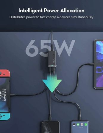 راف باور منصة شحن بقوة 65 واط و 4 منافذ شحن