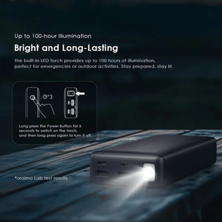 شاحن متنقل أورايمو ترافيل بمنفذ USB-C ومنفذين USB ومنفذ Micro بسعة 20000 مللي أمبير وبقوة 15 واط - أسود