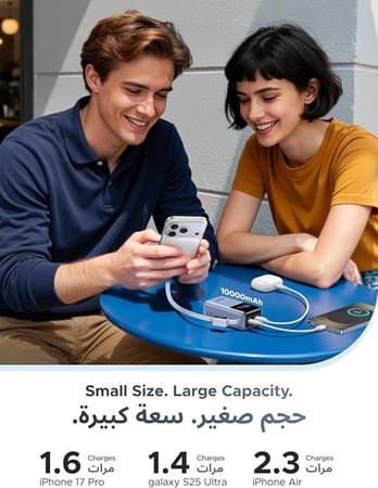 يوجرين - بطارية متنقلة بقوة 55 واط وسعة 10000 مل امبير مع كيبل تايب سي مدمج