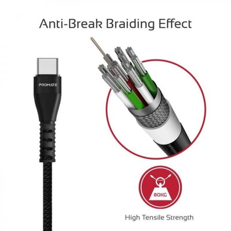بروميت سلك شاحن مزدوج الوجهين USB الى Type-C بطول 1.2 م - اسود