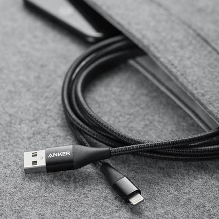 سلك شاحن ايفون انكر powerline 2 plus ضد القطع مغطى بالقماش يتحمل حتى 3