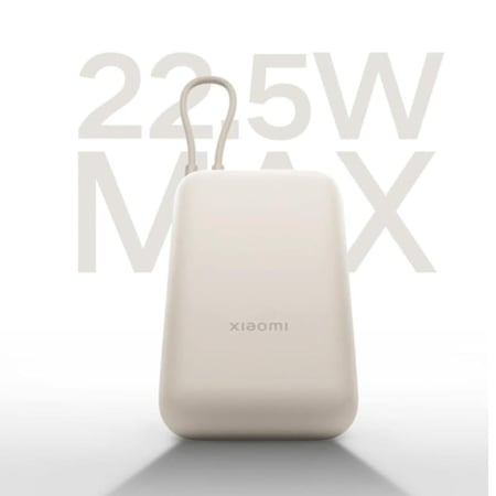 شاومي - شاحن متنقل بمنفذ USB ومنفذ USB-C وسلك مدمج USB-C بسعة 1000 مللي أمبير وبقوة 22.5 واط-- بيج