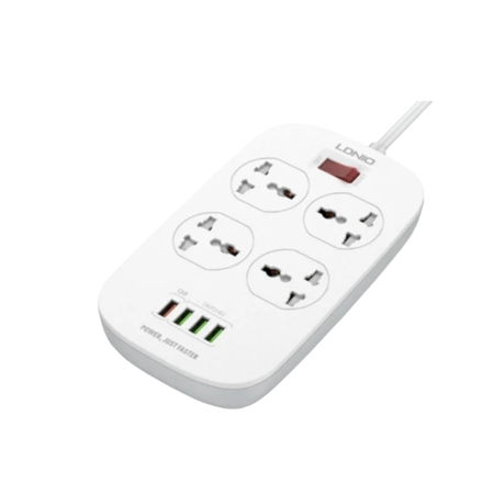 توصيلة Ldnio لدنيو 4 مداخل كهرباء 4 منافذ USB مع منفذ 18 واط سريع- 2متر