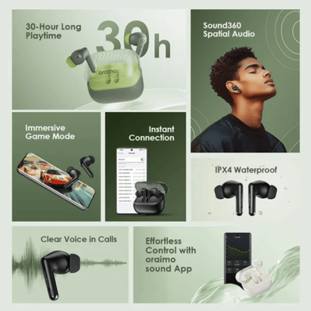 سماعة أورايمو SpaceBuds Neo - بطارية 30 ساعة وصوت محيطي - أسود