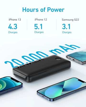 بطارية انكر 335 باوركور بمنفذين USB-A و منفذ تايب سي بسعة 20000 ملي ام