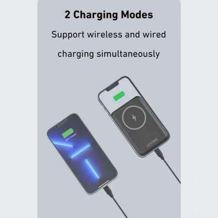 شاحن مغناطيسي متنقل ليفوري 5000 للآيفون وبمنفذ بي دي 20 تدعم الماق سيف