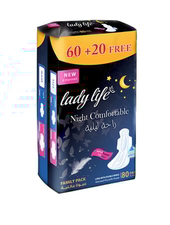 فوط صحية نسائية من ليدي لايف ماكسي نايت 60+20 قطعة