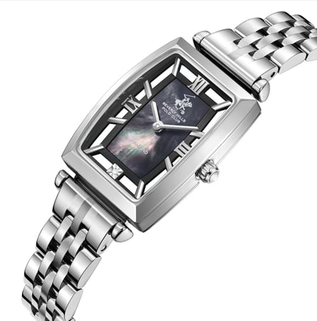 ساعة نسائية  ماركة بيفرلي هيلز بولو كلوب استيل فضي مينا اسود