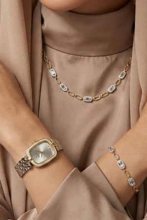 طقم اللؤلؤة من روائع جنيفا ماركة سين تايم  ST-3-6073 لونين مينا رصاصي