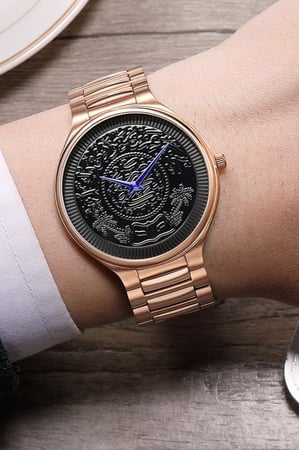 ساعة ماركة جورج كلاين رجالي GK1003 نحاسي مينا اسود شكل جنيه