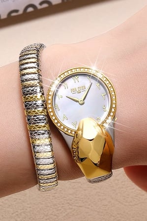 ساعة أصاله النسائية FE295 بتصميم أيقوني عالمي بالون الذهبي والفضي