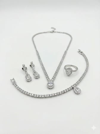 طقم نسائي ماركة جورج كلاين GK-5-1017 فضي (ساعة+اسواره+خاتم+سلسال+حلق)