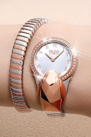 ساعة أصاله النسائية FE295 بتصميم أيقوني عالمي بالون الفضي والنحاسي