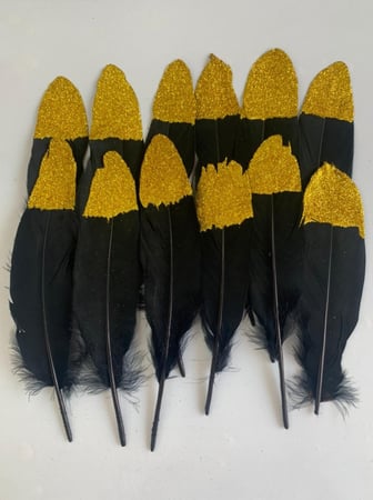 ريش اسود اطراف ذهبي عدد12 ريشه