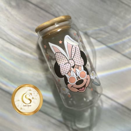 كأس زجاج بطباعة ميني ماوس