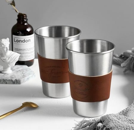 كوب ستيل بمسكه جلد