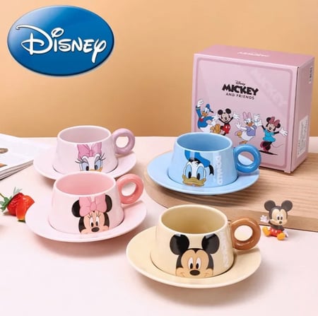 كوب ديزني مع صحن وملعقة