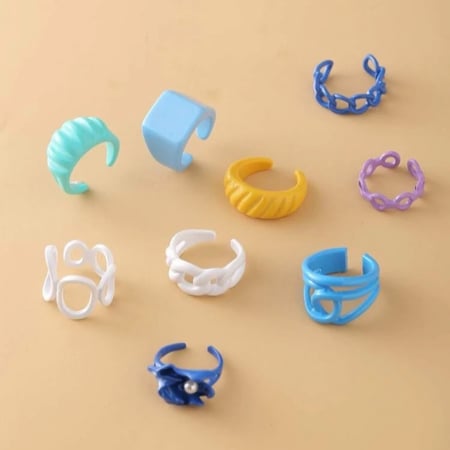 مجموعة خواتم بألوان الصيف (9قطع)