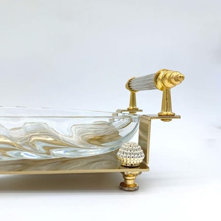صينية تقديم الفراشة زجاج  قاعدة ذهبي وفضي