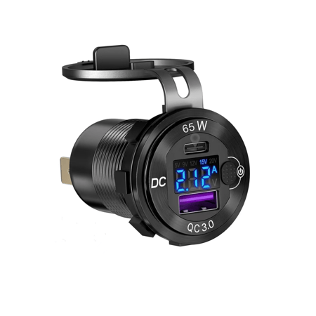 شاحن 65W PD ويوسبي مع قاريء أمبير وفولت