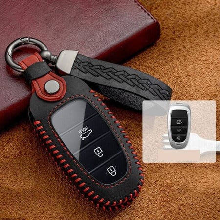 جلد لون اسود جراب مفتاح ريموت سيارات هيونداي بصمة تشغيل ذكي