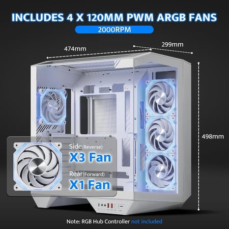 DarkFlash DY470 ATX Panoramic PC Case - WHITE