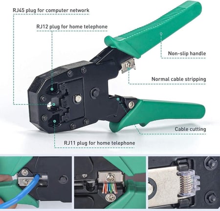 مجموعة أدوات شبكات احترافية مع كماشة كبس RJ45، فاحص كابل LAN
