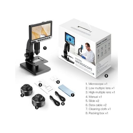 مجهر رقمي بشاشة 7 انش تكبير حتى 2000X قابل للشحن