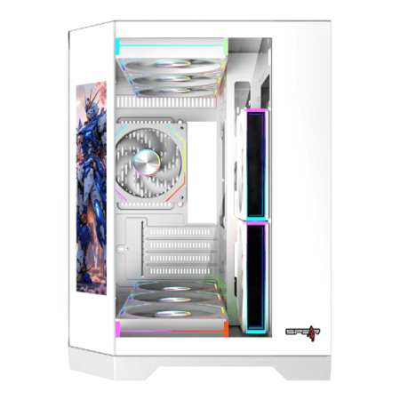 كيس كمبيوتر  DOST 60 Mini من SPEAR مع شاشة ثانوية بحجم 9.2 بوصة – أبيض