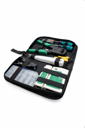 مجموعة أدوات شبكات احترافية مع كماشة كبس RJ45، فاحص كابل LAN