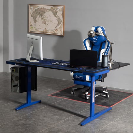 كرسي قيمنق مع طاولة قيمنق زاوية لون أزرق بأبيض