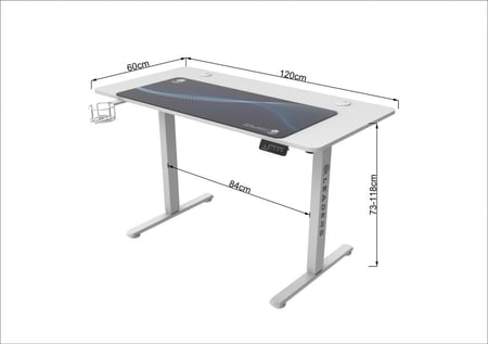 907- طاولة مكتب أبيض متغيرة الإرتفاع 120سم