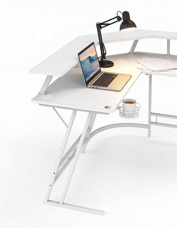 910- طاولة مكتب زاوية أبيض ثابت 130 سم