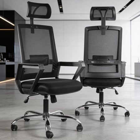 563-كرسي مكتب ايكيدا شبك دوار مع مسند للرأس بإطار أسود