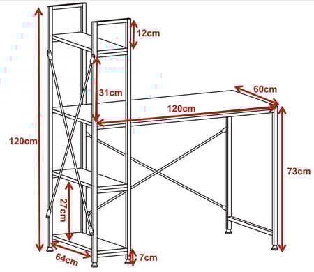 921-طاولة أبيض مع أرفف 120*60*72/118