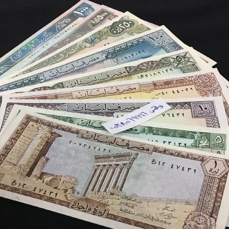 طقم لبنان 9 قطع 1+5+10+25+50+100+250+500+1000 ليرة أنسر (إصدار الثمنينات)