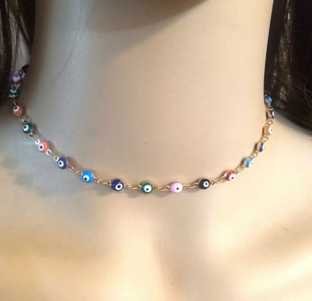 Silver- Colorful Evil eye choker