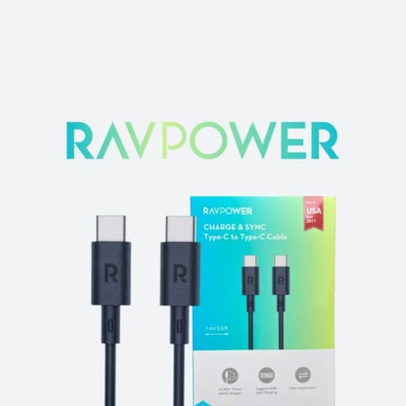 سلك شاحن سريع    بطول 1 متر Type-c to Type-c  من RAVPOWER