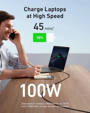 كيبل أنكر 100W من Type-C إلى Type-C - سلك - 1.8m / 6ft - أسود