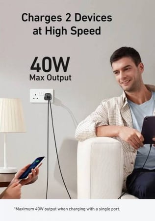 شاحن أنكر 521 (نانو برو) 40 واط بمخرجين تايب سي للشحن السريع – أسود