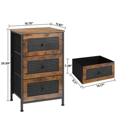 طاولة جانبية من راتان PVC مع 3 أدراج قماشية قابلة للإزالة – تخزين متعدد الاستخدامات لغرف النوم، غرف المعيشة، المكاتب وغرف الأطفال، 40 × 30 × 65 سم، لون كلاسيكي عتيق