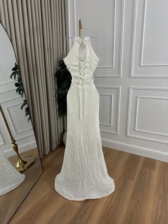 فستان سهره  ابيض ترتر شتوي