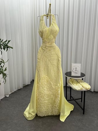 فستان سهره  فخم ليموني