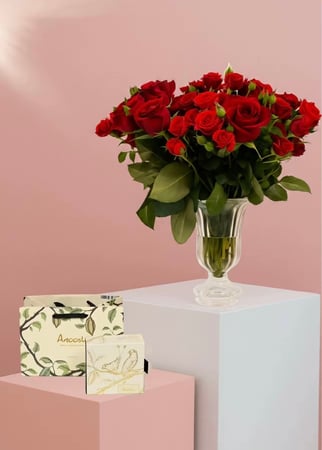 شمس الاحتفال /ورد بيبي ورد وردية ع شوكلاته باتشي او فيريرو او البستاني او أنوش