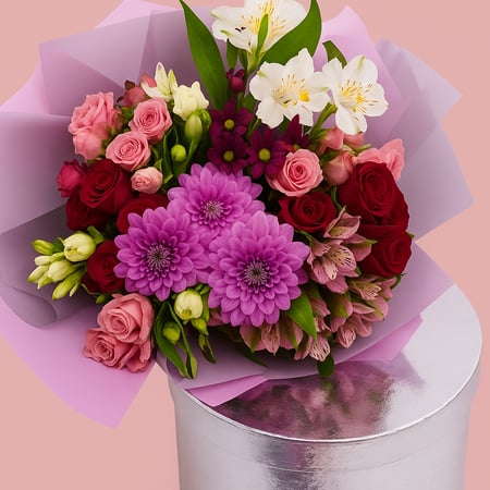 باقة الرومنسية مع كيكة أني داني كيكة صغيرة