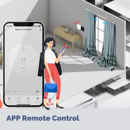 مفتاح الستارة الذكيZigbee  بتحكم باللمس، Alexa و Google Home، تصميم زجاجي منحني، بدون سلك محايد