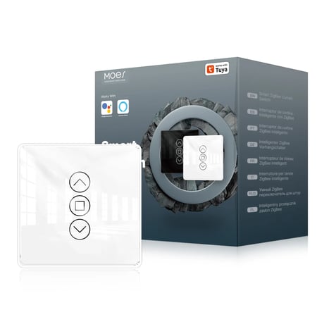 مفتاح الستارة الذكيZigbee  بتحكم باللمس، Alexa و Google Home، تصميم زجاجي منحني، بدون سلك محايد