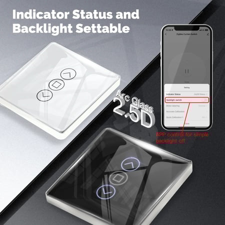 مفتاح الستارة الذكيZigbee  بتحكم باللمس، Alexa و Google Home، تصميم زجاجي منحني، بدون سلك محايد