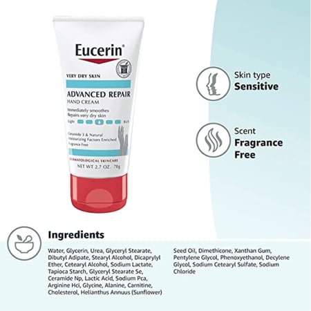 يوسرين – كريم اليدين إصلاح متقدم للبشرة الجافة – خالٍ من العطور – 78 جم Eucerin Advanced Repair Hand Cream – Fragrance-Free – 78g